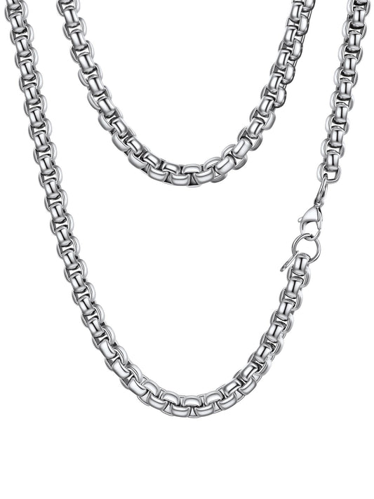 PROSTEEL Mens Chain Necklace, Squre Rolo Link Chains Chunky Stainless Steel Necklace 8mm Waterproof & Strong Lobster Clasp Mens Jewelry with Gift Box 20in