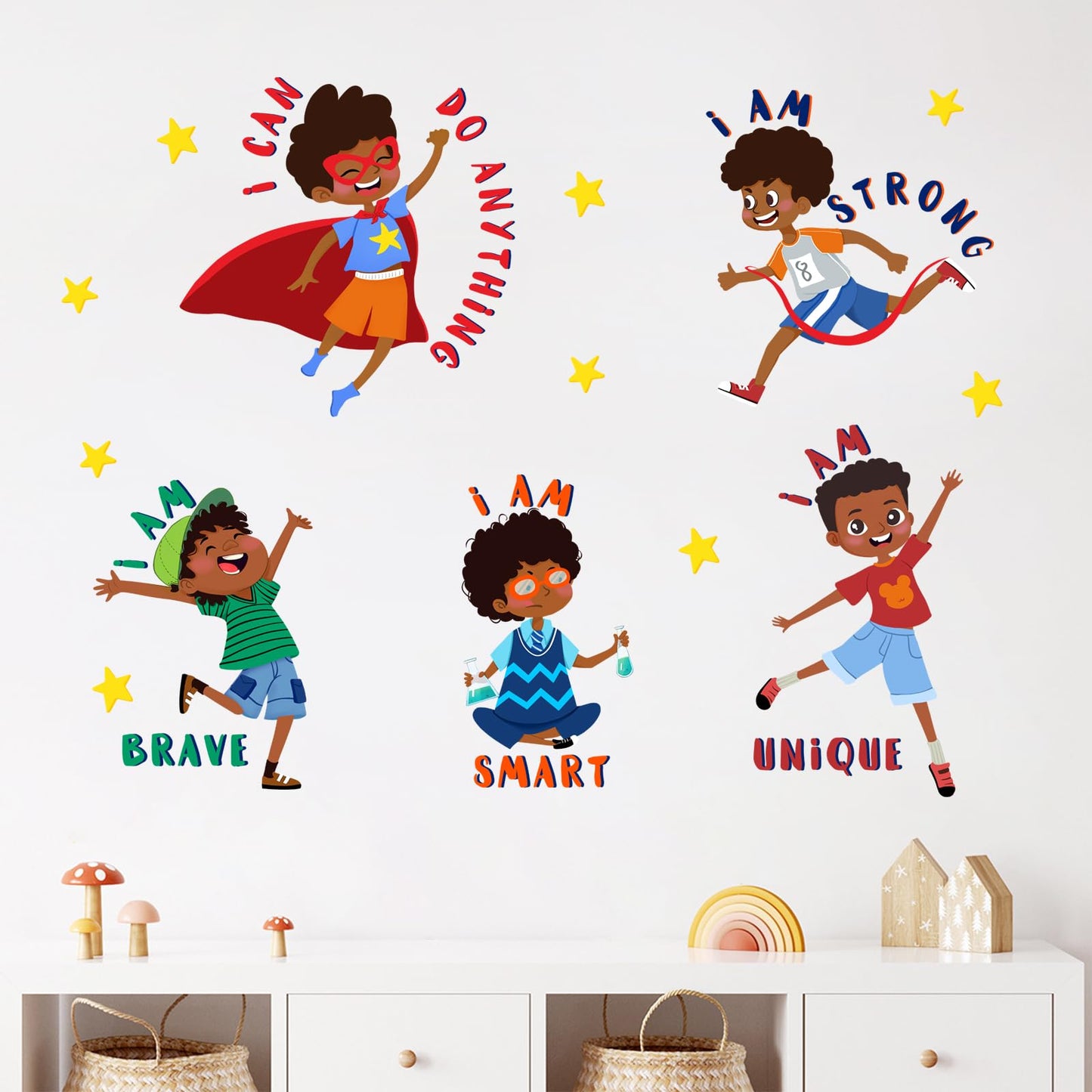 Yovkky Black Boy Inspirational Wall Decals Stickers, African American Positive Quote Toddler Baby Nursery Classroom Decor, Motivational Saying Stars Home Decorations Afro Kids Bedroom Playroom Art