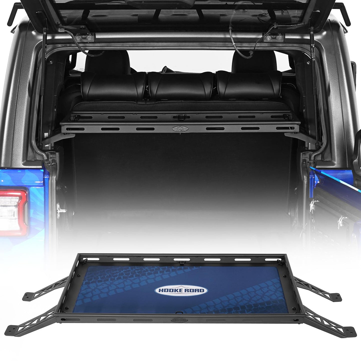 Hooke Road Rear Trunk Cargo Rack Basket Tray for 2007-2026 Jeep Wrangler JK JL 4-Door Hardtops, Sturdy Steel Shelf for Camping Trip Gear