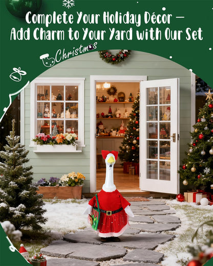 LOYPARNER Christmas Porch Goose Outfits Clothes Veil Dress for 23 Inch High Cement or Plastic Geese Lawn Porch Goose Clothes Costume