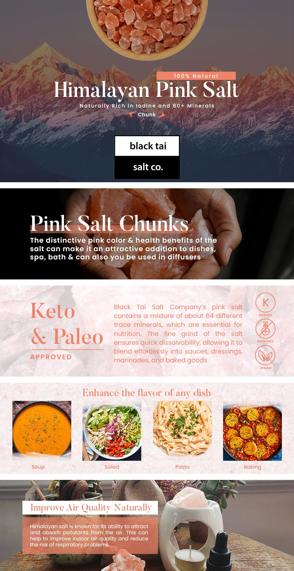 Himalayan Salt 5 Pounds Natural Crystal Himalayan Salt Rocks Food Grade Sole Rocks Edible 1-3" like Golf Balls from The Black Tai Salt Co.L8