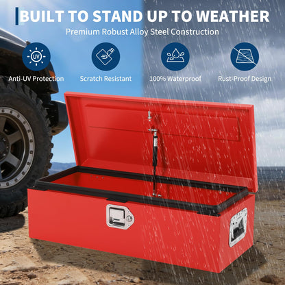 GOCAPTAIN Heavy Duty Steel Metal Tool Box 48" for Truck Bed, Locking Plate Crossbed Storage Chest with Gas-Strut Assisted Lid, Weather-Resistant Truck Bed Tool Box for Pickup, Trailer, RV