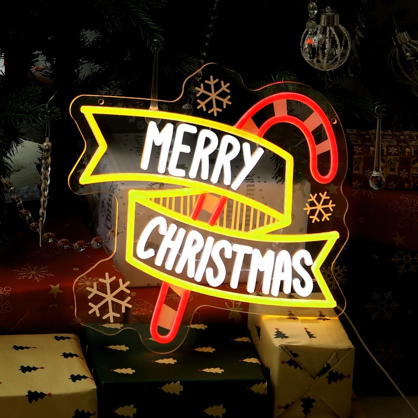 Merry Christmas Neon Signs, Dimmable Merry Christmas LED Light Sign, Xmas Candy Cane Sign for Holiday Party Home Bar Decoration, USB Powered Neon Light for Xmas Party Bedroom Bar Club