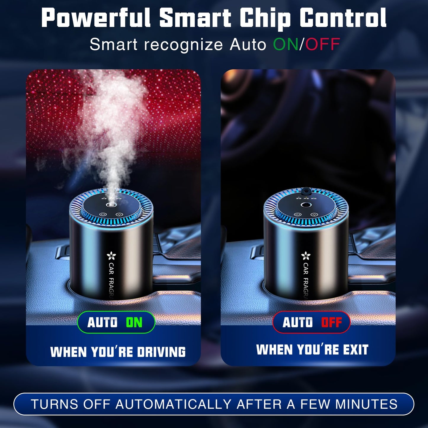 Smart Car Air Freshener Diffuser with Starry Sky Projection and 50ml Perfume, 3 Mode Adjustable Rechargeable Car Aroma Diffuser,Auto On/Off Intelligent,Cologne