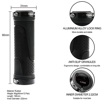 TOPCABIN Bike Handlebar Grips,Short Mini Bicycle Handlebar Grips Two-Color Rubber Bike Grips Fit Many Standard Bikes 2PCS 90MM Length (Aluminum Double Lock(Black90mm))