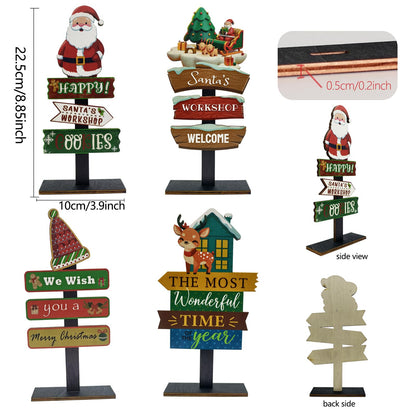 YvSuZeBuDa Christmas Table Decorations, 4 Piece Wooden Rectangular Sign Boards, Rustic Farmhouse Style, Polychrome, 8.86 x 4.72 Inches, Wall Mount with Twine, Cozy Theme (Santa hat)