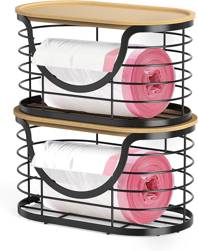 2 Pack Trash Bag Holder，Stackable Trashbag Dispenser