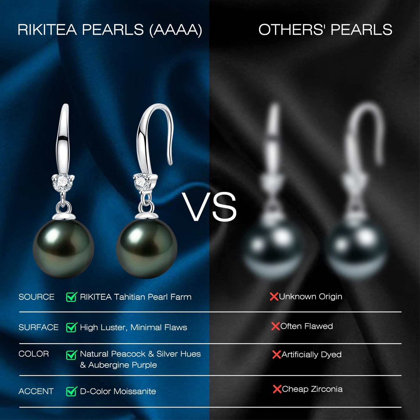 Genunie Tahitian Black Pearl Drop Dangle Earrings - Christmas Gifts for Wife Women Anniversary Wedding, Mom Birthday Gift, AAAA 9-10mm Ocean-Grown Pearls Sterling Silver Unique Moissanite Jewelry