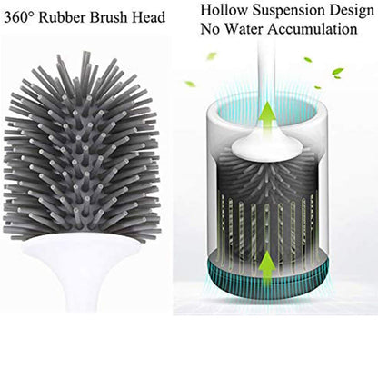 MEKEET Silicone Toilet Brush and Holder,Bathroom Toilet Brush Holder Set,Silicone Toilet Cleaning Brush Kit with Soft Bristle Brush (Flooring)