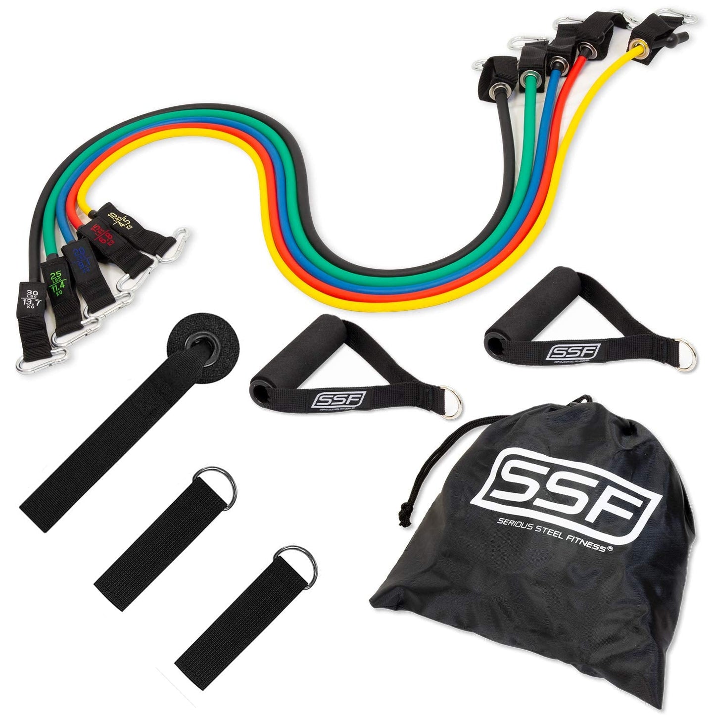 Serious Steel Fitness Resistance Tube Band (Stackable up to 100 lbs) Set Includes Handles, Door Anchor and Ankle Straps (Original)