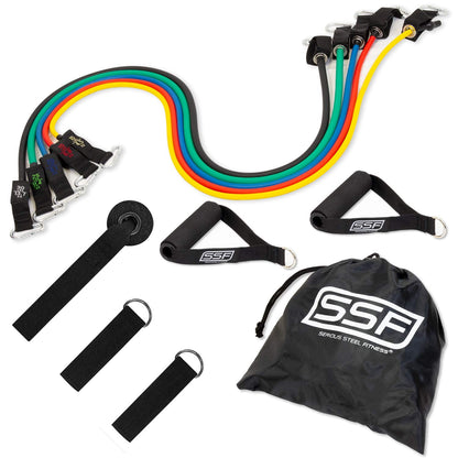 Serious Steel Fitness Resistance Tube Band (Stackable up to 100 lbs) Set Includes Handles, Door Anchor and Ankle Straps (Original)