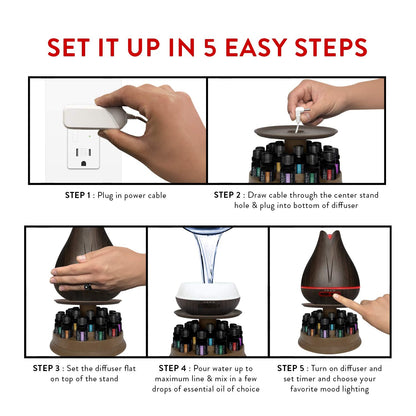 Aromatherapy Essential Oil Diffuser Gift Set with 20 Oils and Rotating Display Stand - 400ml Ultrasonic Diffuser with 20 Essential Plant Oils - 4 Timer & 7 Ambient Light Settings