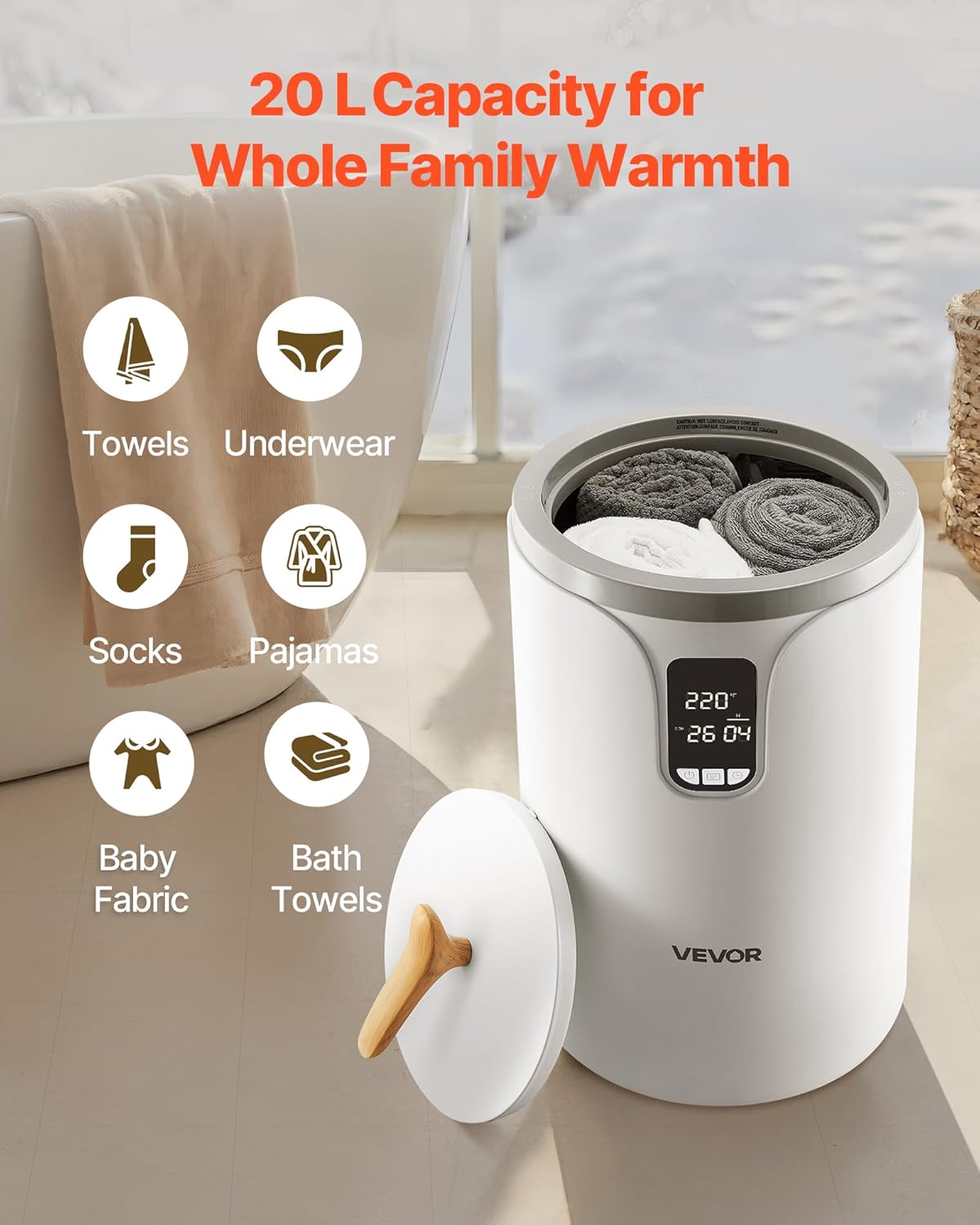 VEVOR Towel Warmers for Bathroom, Towel Warmer Bucket Auto Shut Off for Spa Fits up to 3 Oversized Towels, Blankets, Clothes, Bathrobes, PJ's and More