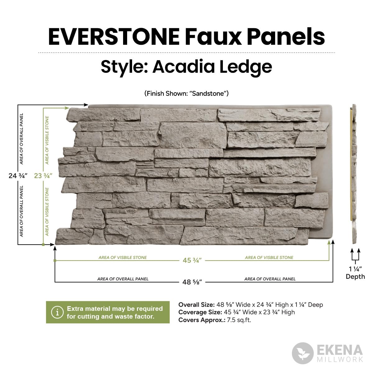 EverStone Acadia Ledge Faux Stone Panel, 49"W x 25 1/2"H x 1 1/4"D, Fall Bank Color