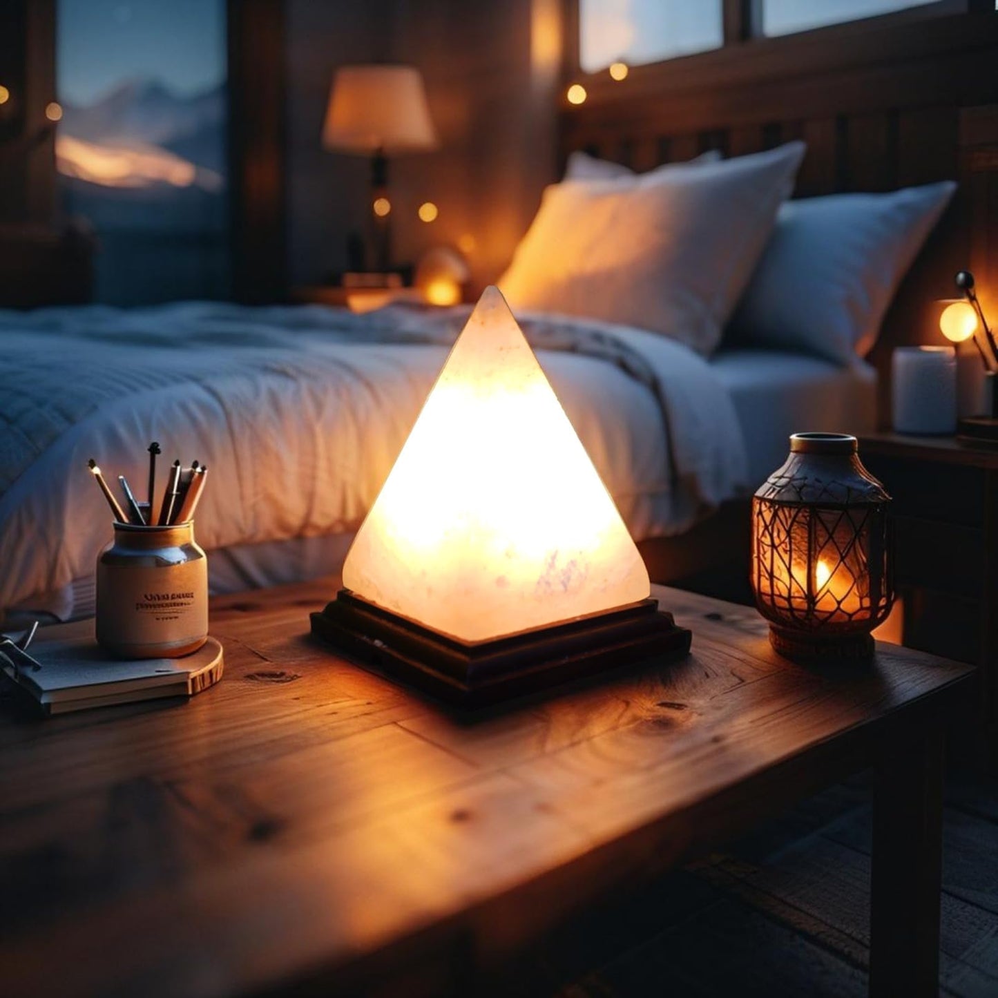 NB Himalayan Pink Salt Pyramid Lamp – Hand-Carved Crystal Rock Salt Lamp with Dimmer Switch & 2 Bulbs – Natural Wellness Light from Pakistan – Amber Glow for Home, Office & Meditation Space