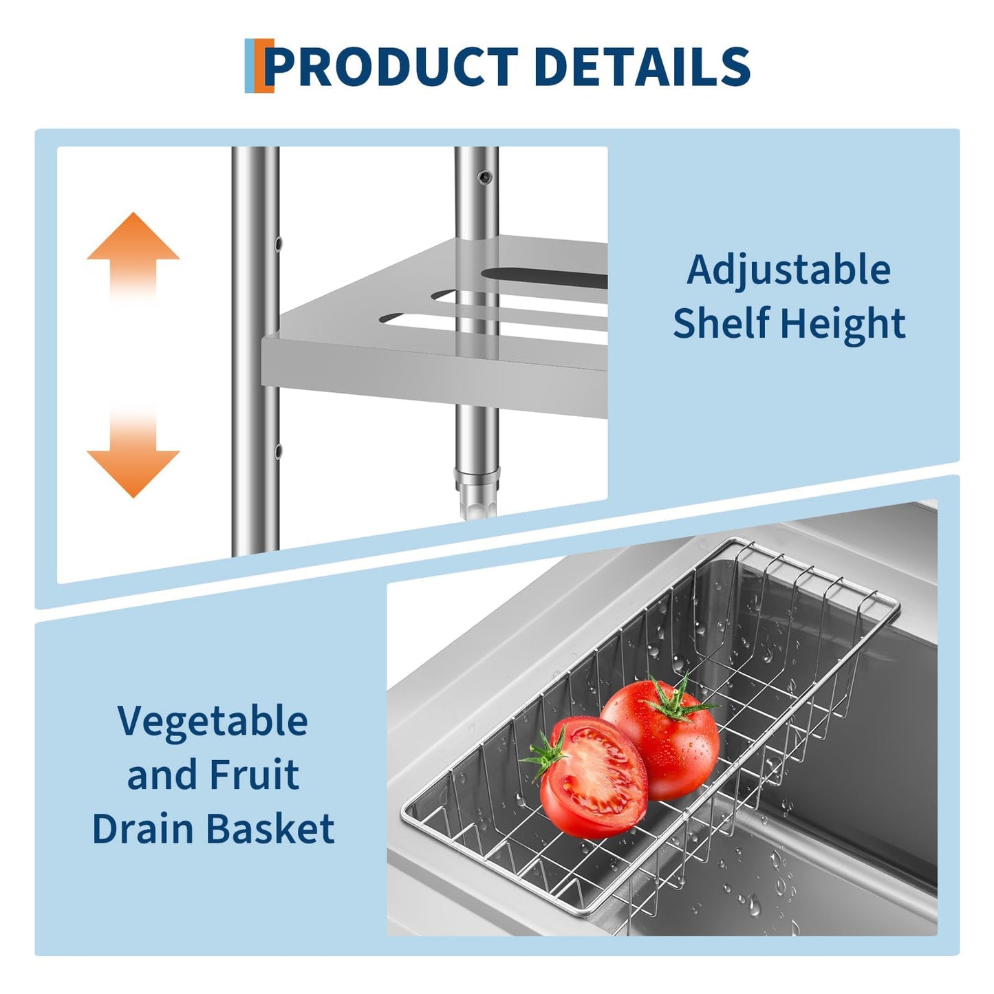 Garvee 36" Stainless Steel Utility Sink Workstation with Faucet, Adjustable Height Freestanding Sink with Storage Drawer, Knife Rack, Hooks & Drain Kit for Kitchen, Laundry, Garage, or Outdoor Use
