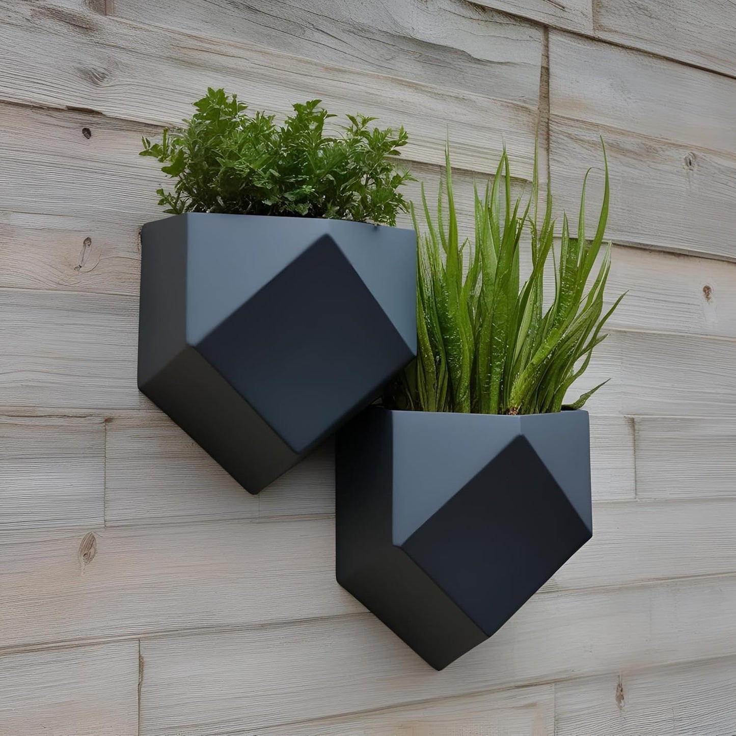 Trius Wholesale Collective Vertical Garden Wall Planters – 2-Pack Modern Matte Black Geometric Pots for Indoor Plants, Wall Vase, Indoor and Outdoor Use 6"