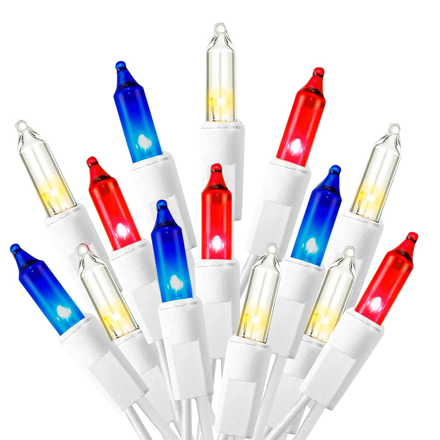 Dazzle Bright 4th of July Lights, 20FT 100 Count Independence Day Mini String Lights Plug in Waterproof Christmas for Outdoor Indoor Home Party Decorations, Red Blue and White