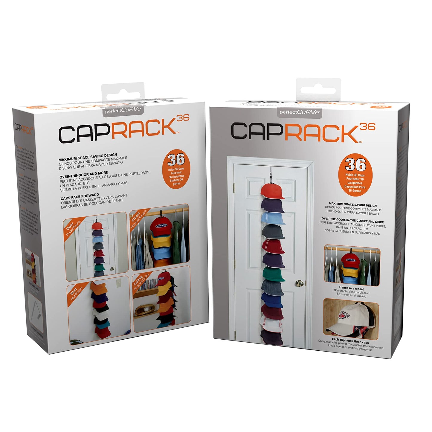 Perfect Curve Cap Rack System 36 – Baseball Cap Organizer (12 clips hold up to 36 caps,Black)