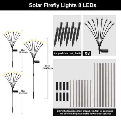 Petriveil Solar Firefly Lights Warm White, 8 Modes 800mAh Swaying Firefly Yard Lights Solar Powered Outdoor Waterproof for Outside Yard Patio Lawn Pathway Walkway Stake Christmas Garden Decor (8 Pack)