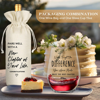 Socive New Job Gifts Wine Glass, Farewell Gifts for Coworkers Women Men, Funny New Job Glass and Wine Bag Set, Going Away Gift for Friends Boss Colleague, Pairs Well With a New Chapter of Your Life