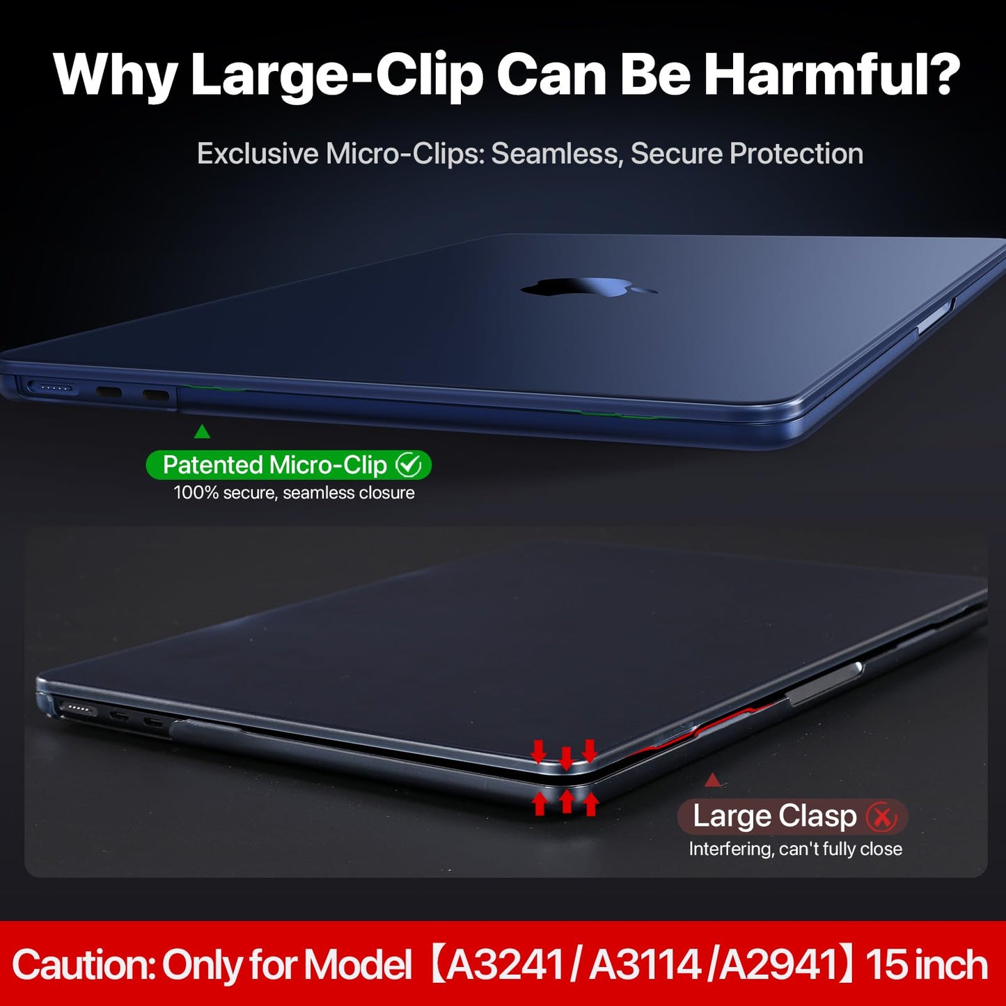 Compatible for MacBook Air 15 inch Case M4 2025 2024 2023 M3 M2 [100% Match Official Color] [Ultra Thin Armor] Protective Hard Shell Matte Cover for Laptop A3241 A3114 A2941 - Midnight Clear