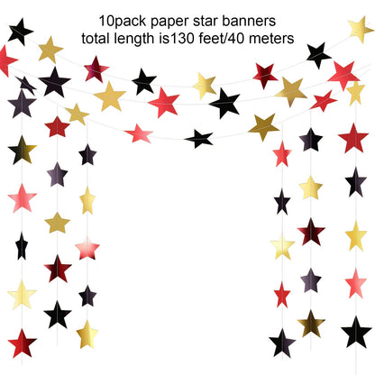 Patelai Glitter Star Garland Banner 2026 Graduation Decor 130 Feet Star Hanging Banner Twinkle Backdrop for Party Birthday Classroom Wedding Supplies(Red, Black, Gold)