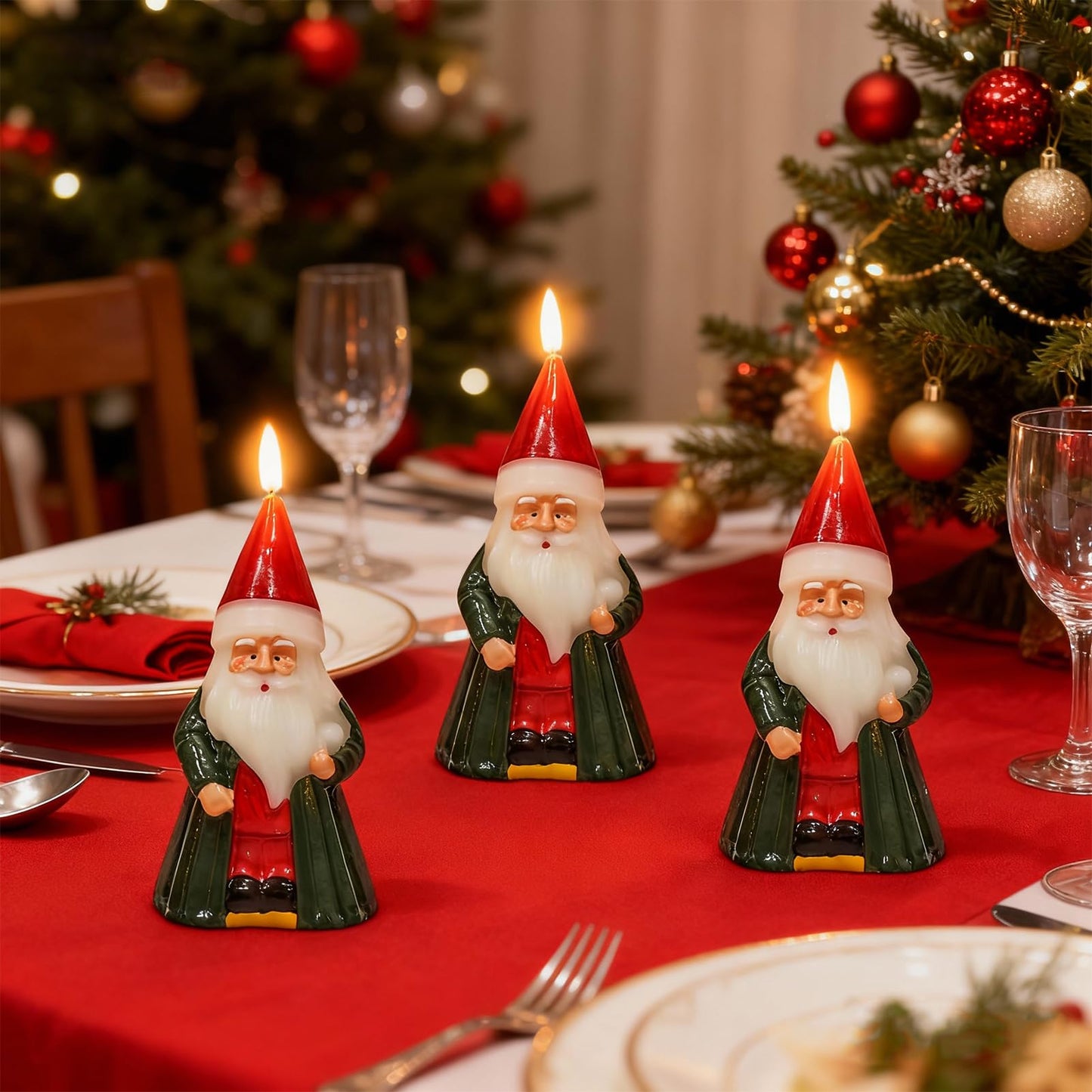 KunSwenn Santa Claus Christmas Flameless Candles with 6 Hour Timer, Christmas Candles Battery Operated Hand Carved LED Flickering Candle with 3D Wick for Home Holiday Xmas Decorations