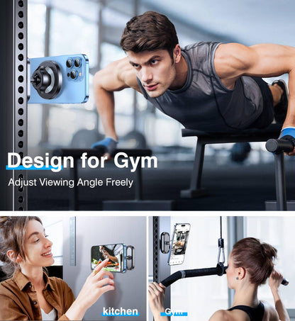 Coolpow Dual Magnetic Phone Holder for Gym Mag Safe Phone Holder【Strong Magnet】 Gym Phone Holder Camera Mount for Gym Accessories for Women Attach to Metal Surface with iPhone 17 Pro Max 16 15 14 13