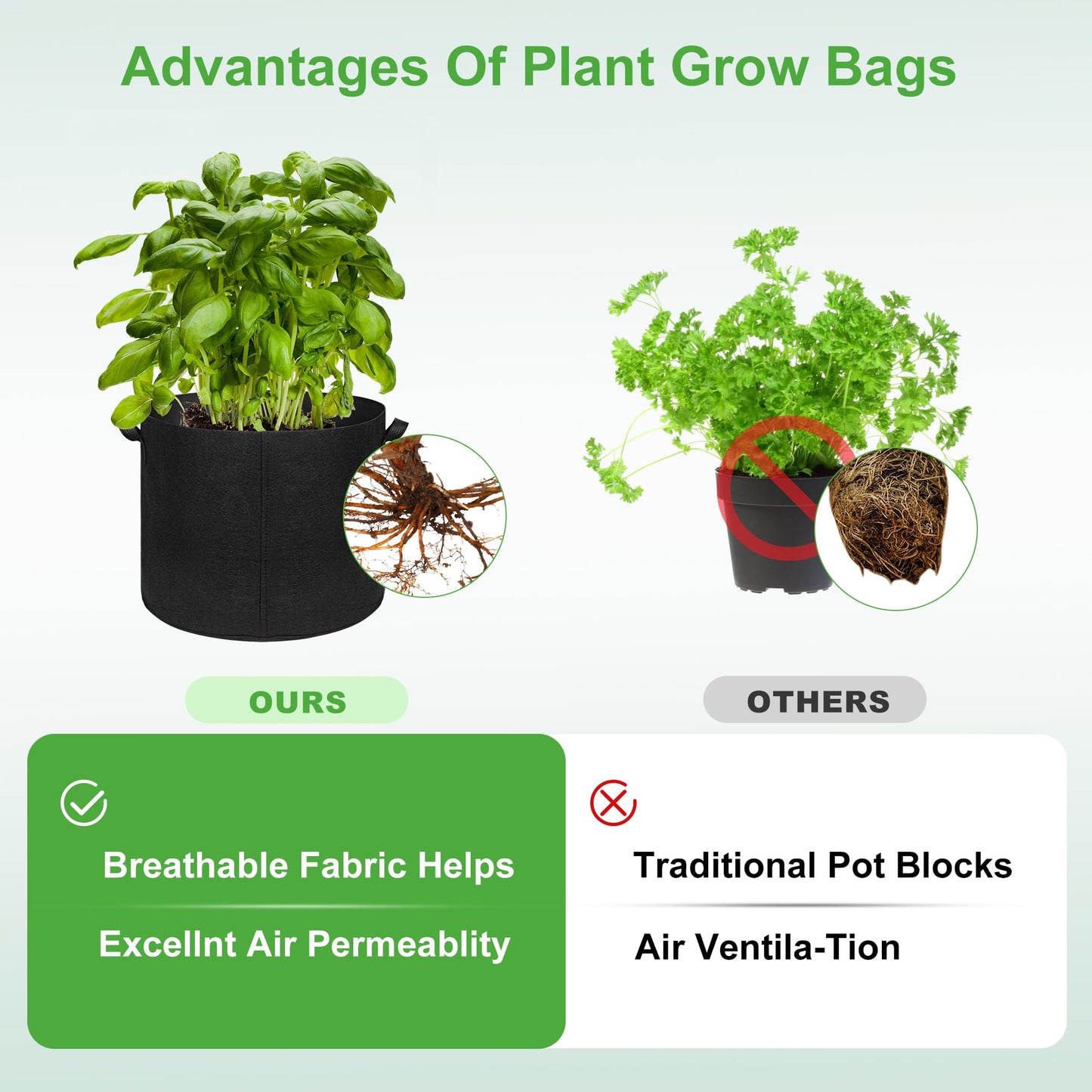 Hemikaki 5-Pack 20 Gallon Grow Bags, Large Nonwoven Fabric Pots with Handles for Planting Fruits, Vegetables, Flowers Indoor Outdoor