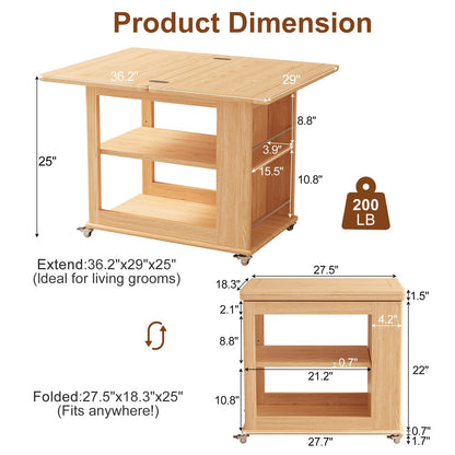 YQJJGL Expandable Coffee Table with Hidden Storage and Wheels, Convertible Wood Center Table with 2-Tier Adjustable Shelves, Rolling Coffee Table for Living Room, Small Spaces,Natural