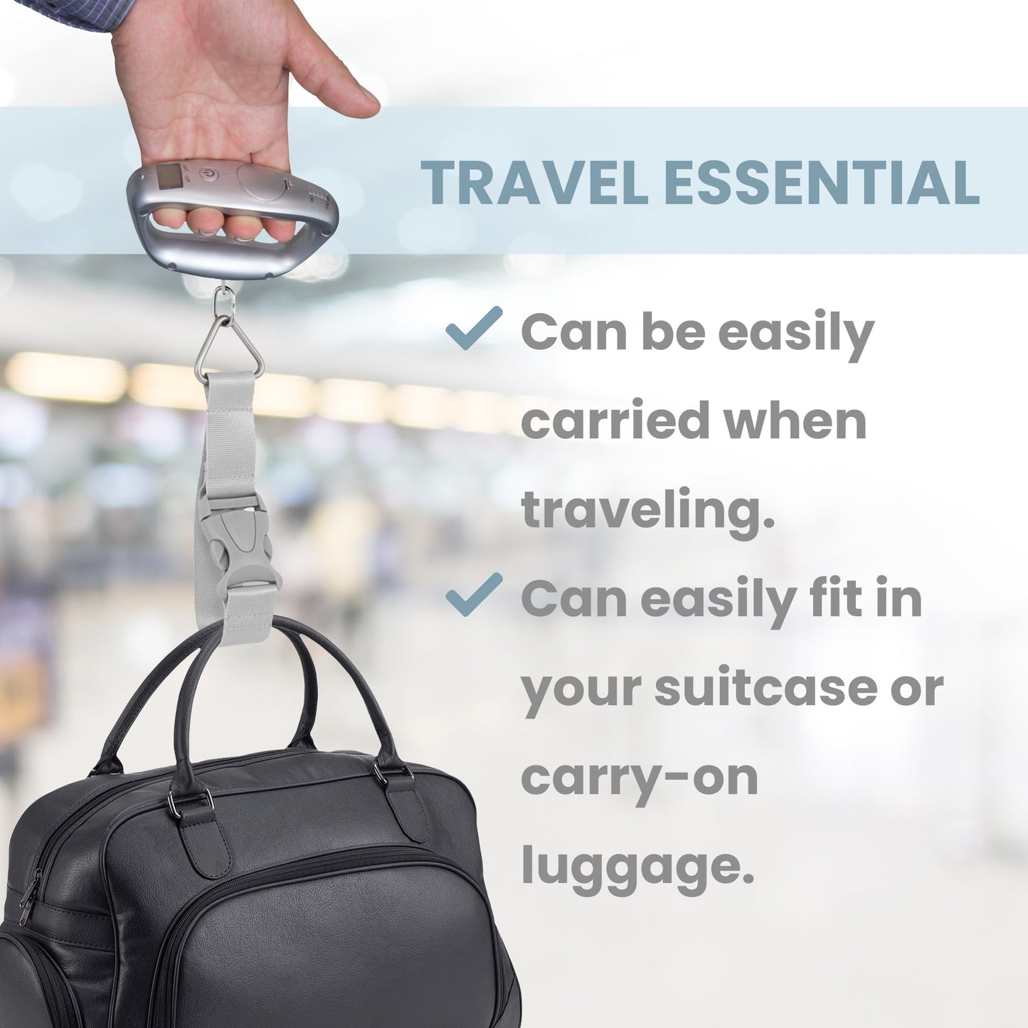 Smart Weigh Digital Portable Luggage Scale, 50kg /110lbs Capacity, with EZ Grip Handle, Travel Hanging Scale w/Strap, Bag Weight Gadget w/Tare Function for Suitcases, Batteries Included, Silver