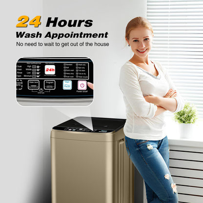 Borcolo Portable Washing Machine Full Automatic 17.7lbs Small Washing Machine for Apartment 10 Wash Program with Drain Hose, Portable Washer Machine for Dorm, College, RV, Golden