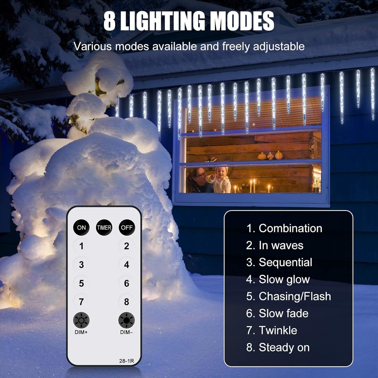 Brightown Icicle Lights for Outside with Remote, 20ft 100 LED 20 Tubes Connectable Ice Shape Hanging Christmas Lights for Tree Patio Roof Holiday Decor, Blue and White