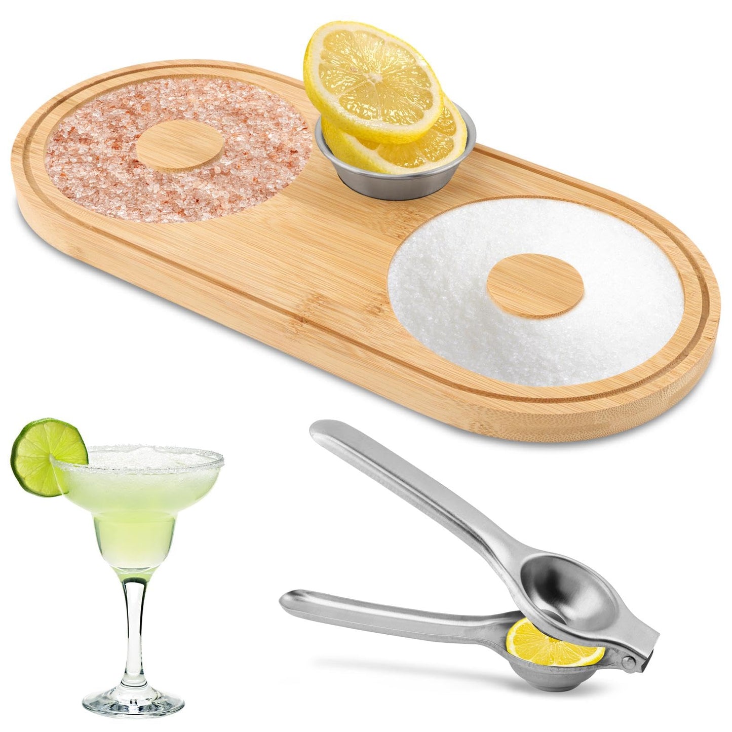 Margarita Salt Rimmer Set With Stainless Steel Bowl and Citrus Juicer,Salt and Sugar Rimmer-Tray for Drink,Bar Glass-Rimmer for Margarita Rim, Cocktail-Rimmer for Bar Tool