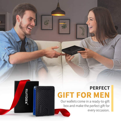 Slim Wallet for Men Genuine Leather RFID Blocking Bifold Minimalist Front Pocket Mens Wallet with Money Clip Thin Gift Box