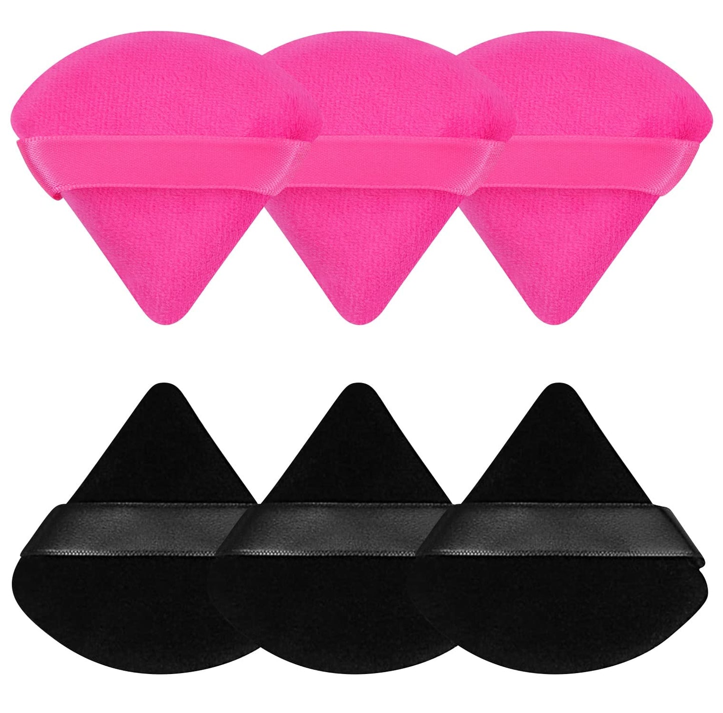 Pimoys 6 Pieces Powder Puff Face Makeup Sponge Soft Velour Triangle Powder Puffs Beauty Sponge Stocking Stuffers for Loose Powder (Black, Pink)