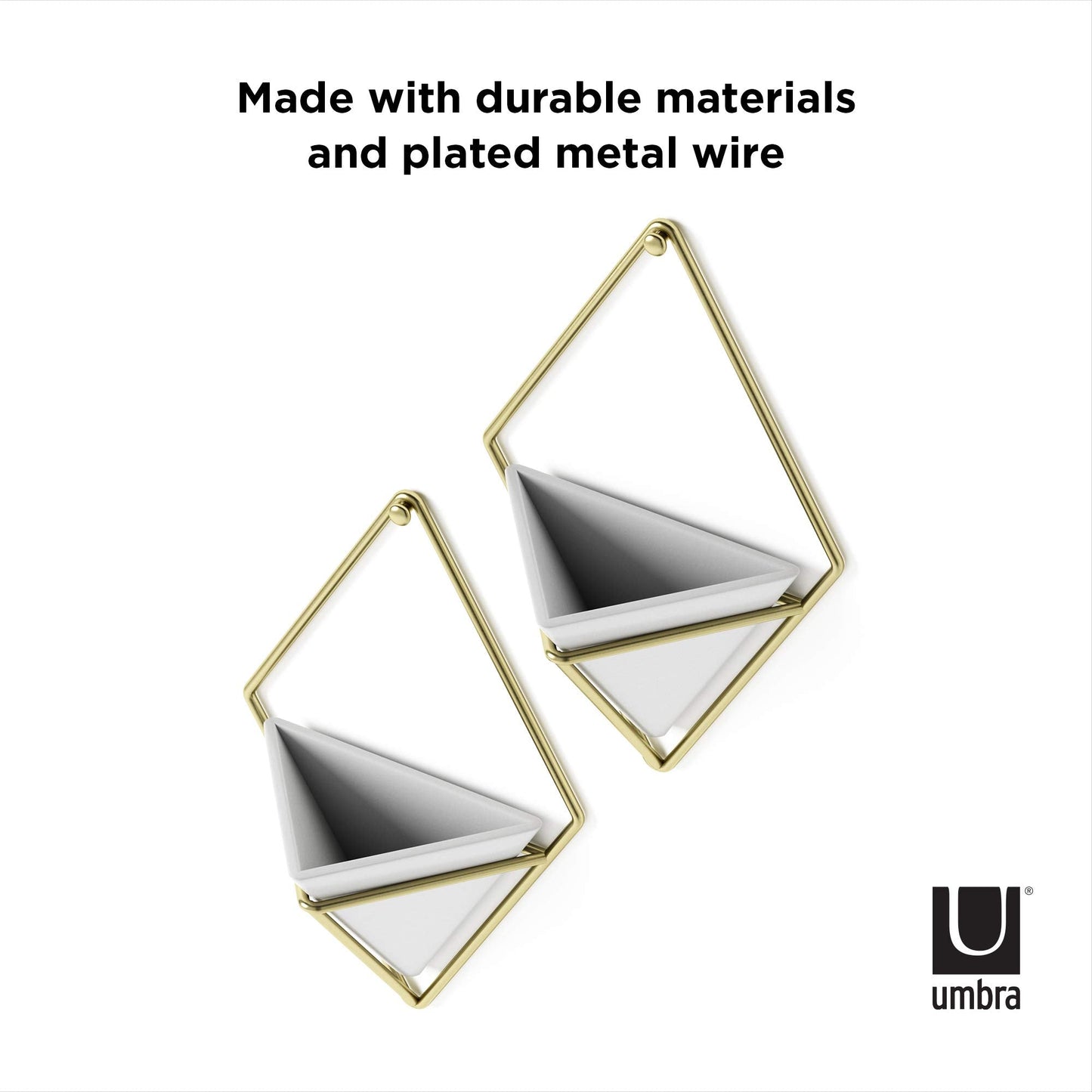 Umbra Trigg Hanging Planter Vase Wall Decor, Set of 2 Pots Containers for Succulents, Cactus, Faux Plants, and More, Small, White/Brass