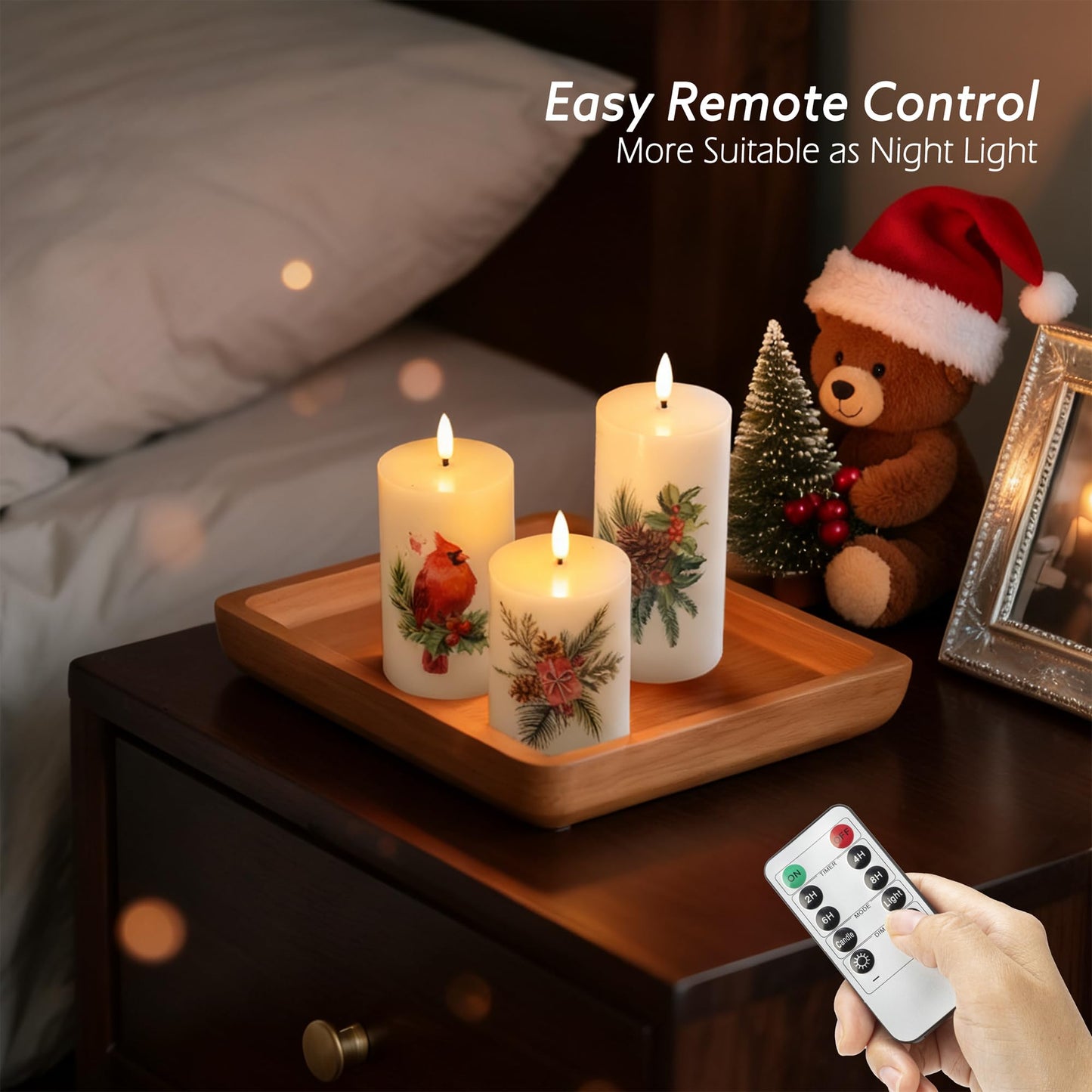 JOIONE Flameless Pillar Candles with Remote, 3 Pack Battery Operated Real Wax LED Candles, Perfect for Home Decorations Fireplace Table, Christmas Sticker