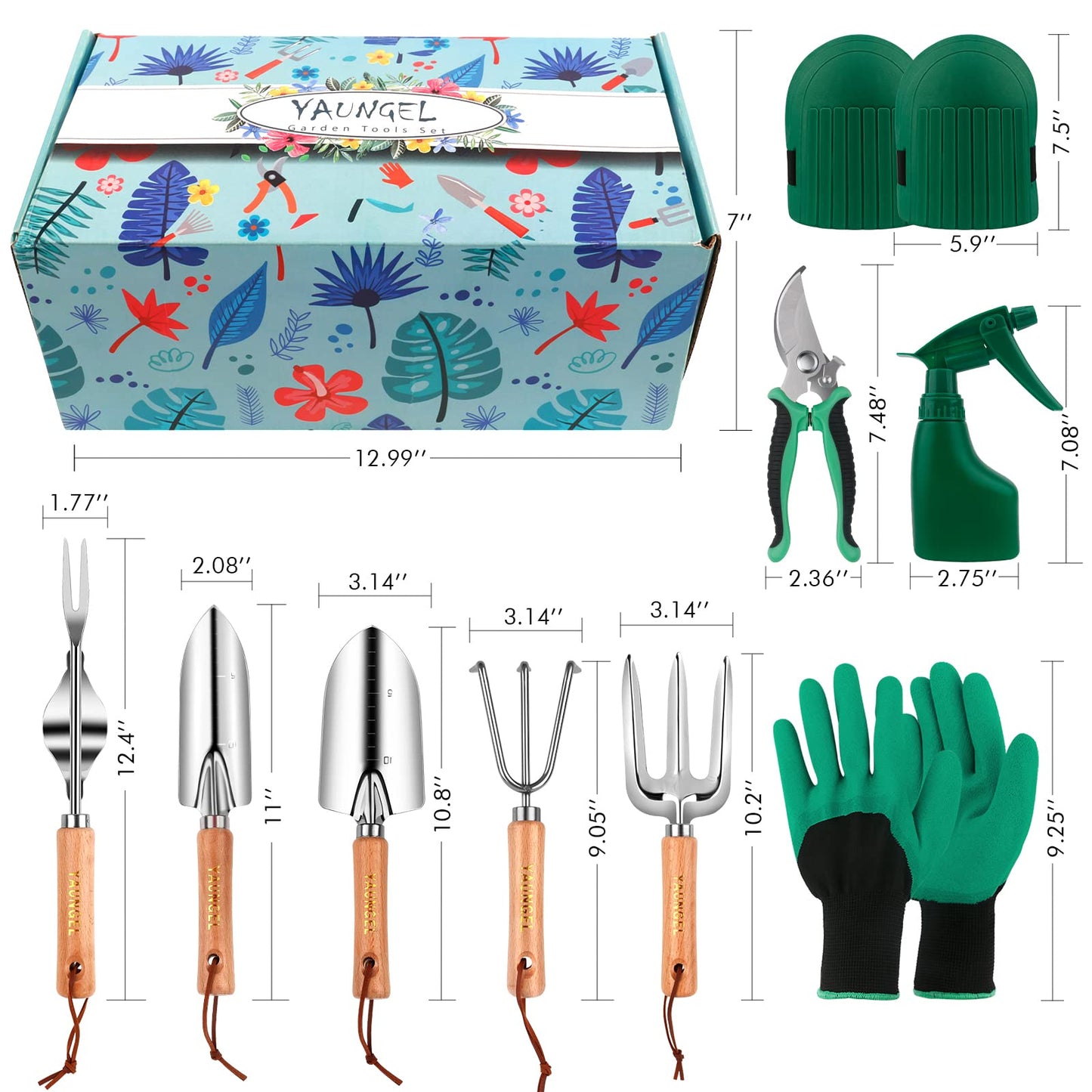 YAUNGEL Gardening Tools Set, Garden Tool Kit with Outdoor Hand Tools, Grass Shears, Garden Gloves, Storage Tote Bag, Garden Tools Set Gifts for Women and Men