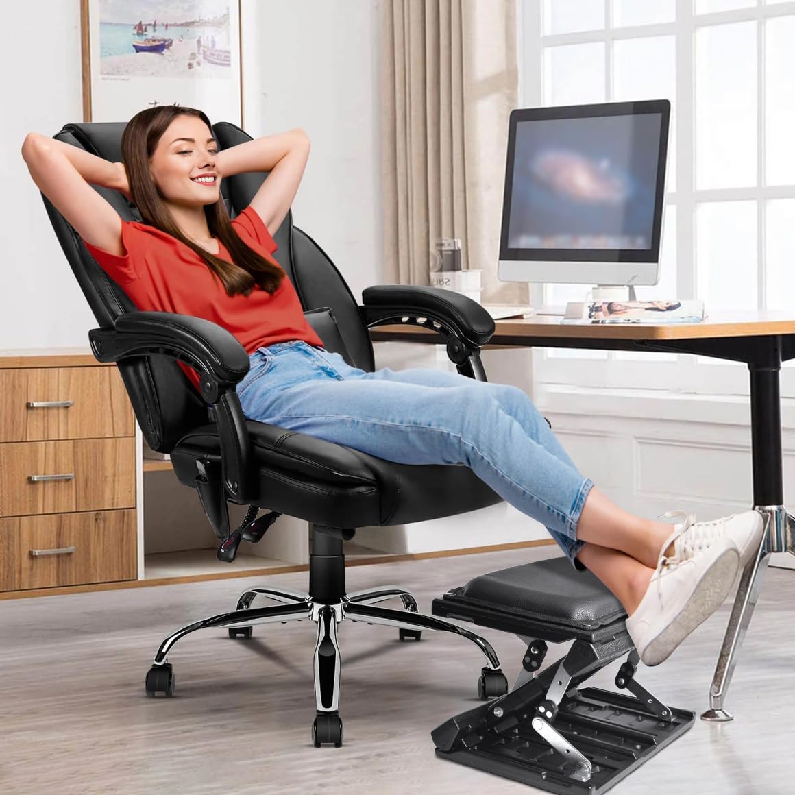 Scalebeard Foot Rest for Under Desk at Work,Height Adjustable Infinite Angle Ergonomic Foldable Footrest for Office, Gaming,Computer, Removable Pad Desk Foot Stool with Massage Beads,for All Seasons