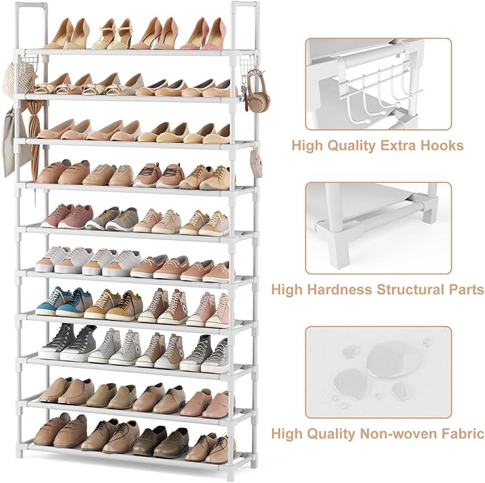 VTRIN 10 Tiers Shoe Rack Tall Large Capacity Wide Shoe Organizer Sturdy Shoe
