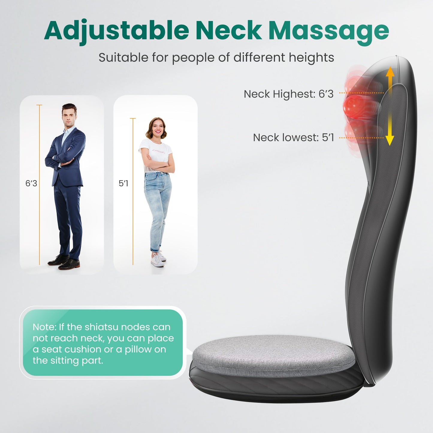 Snailax 2025 Shiatsu Neck Back Massager with Heat -Deep Kneading Massage Chair Pad,Adjustable Intensity,Full Body Massage Seat Cushion for Relaxation