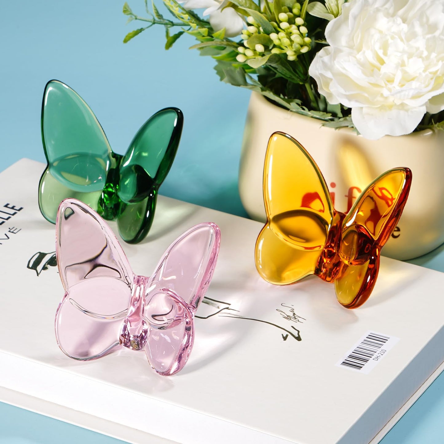 Lioaeust Crystal Butterfly Figurines,Flying Butterfly Figurine Decor Crystal Cut Glass Butterfly Ornament Statue Animal Collectible Home Ornament Decor