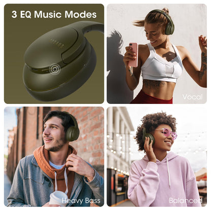 DOQAUS Over-Ear Bluetooth Headphones with 90-Hour Playtime, 3 Professional EQ Modes, HiFi Deep Bass & HD Mic for Extended Travel, Gym Workouts & Daily Use