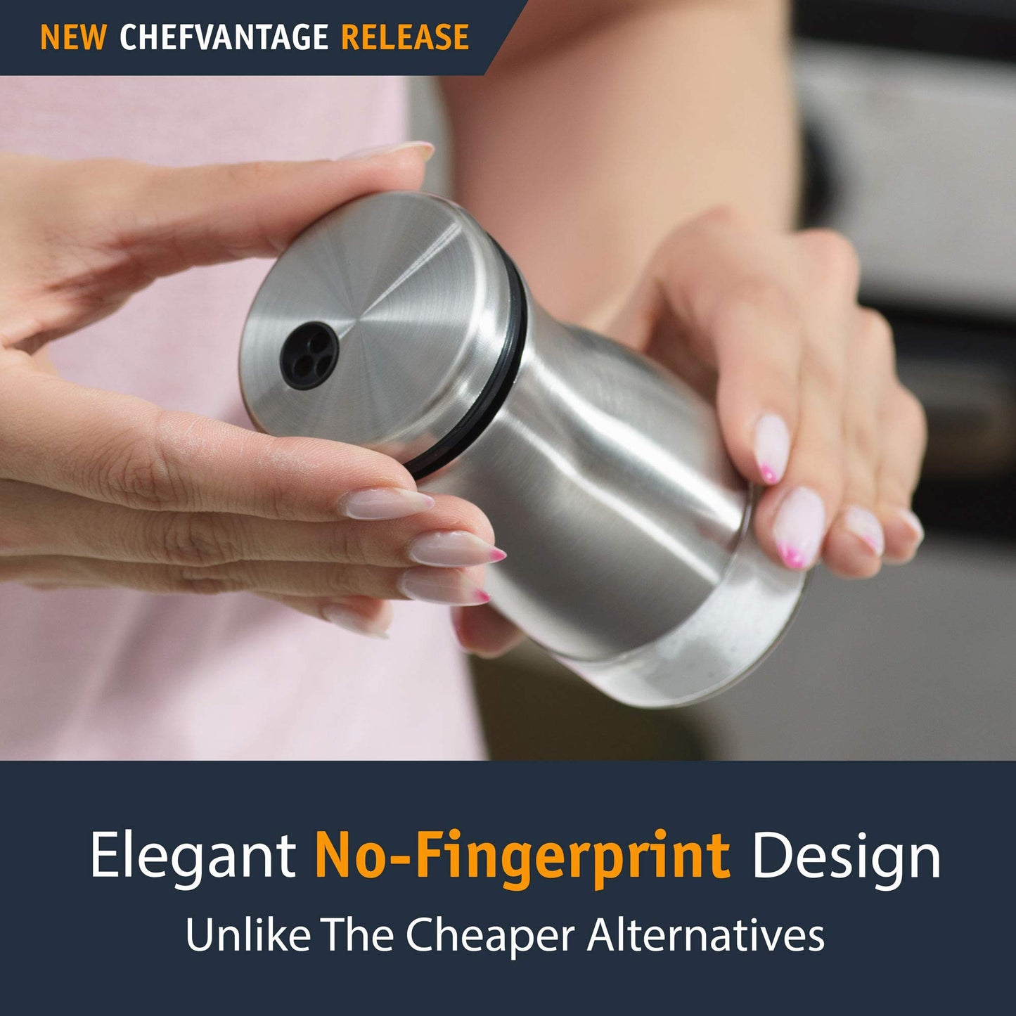 Salt and Pepper Shakers Set with Adjustable Pour Holes by CHEFVANTAGE - Stainless Steel