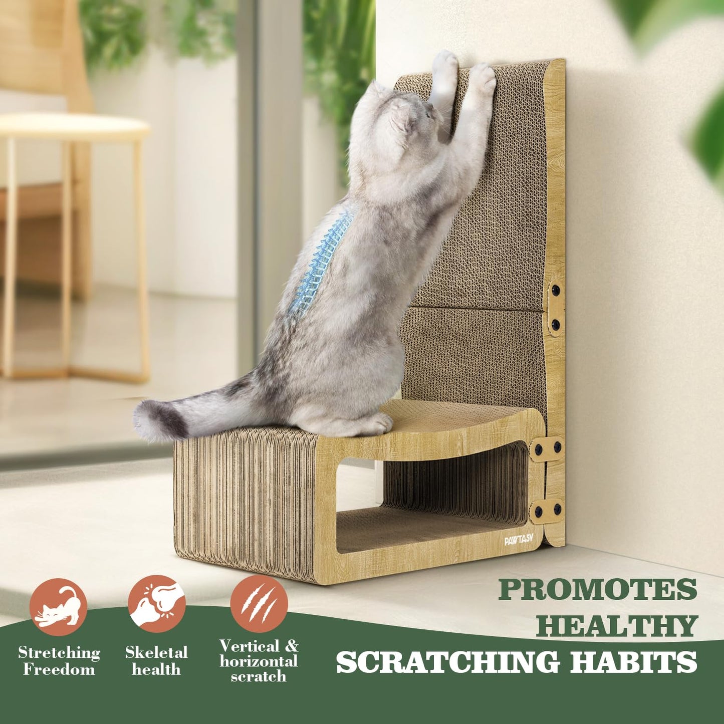 Pawtasy Cat Scratcher Cardboard 2 in 1 Cat Scratching Pad Multi-Functional Cat Scratch Board Furniture Scratcher Lounge Couch Bed for Indoor Cats Kitten to Play and Rest