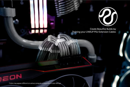 LINKUP - 30cm PSU PC Power Extension Cable Metallic Sleeved Silicone Coated Soft & Flexible to Route Custom Mod GPU & CPU w/Comb Kit | 1x 24P (20+4) | 1x 8P (4+4) CPU | 2x 8P (6+2) GPU | 300mm -Silver