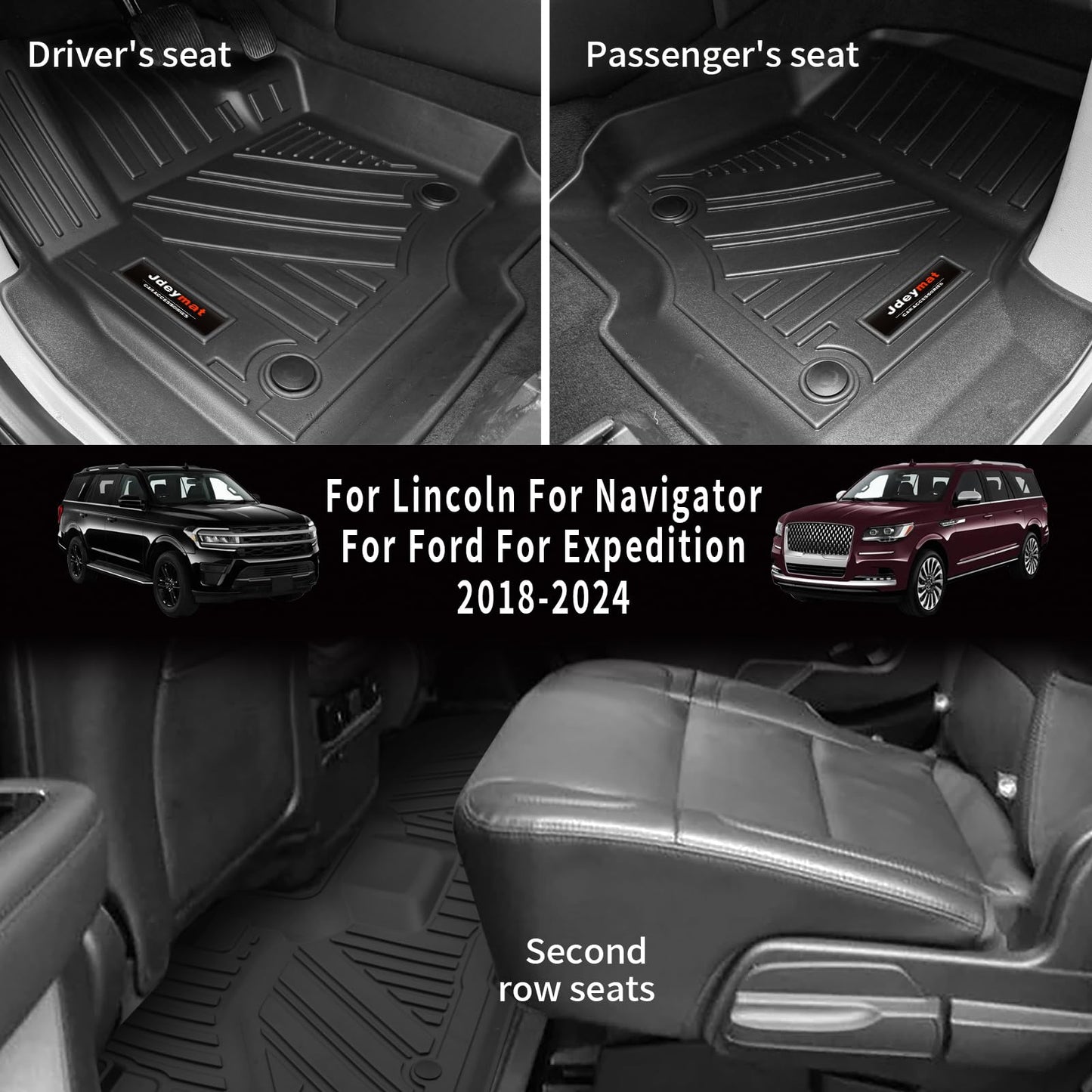 Jdeymat for 2018-2024 Ford Expedition/Lincoln Navigator 7-Seater Accessories Floor Mats 3 Rows Trunk Cargo Liner and Backrest Mats All Weather TPE (7 Seat Full Set-Not Fit Max Or L)