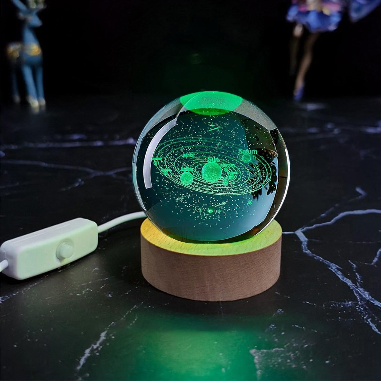 AOFEGRLT Solar System 3D Crystal Ball with LED Stand, Remote Control, 16 Colors Change, Galaxy Glass Sphere Lamp, Decorative Glass Ball Paperweight Gifts(80mm)